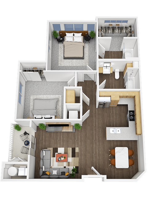 Floor plan for 2 beds, 2 baths, 1026 sqft